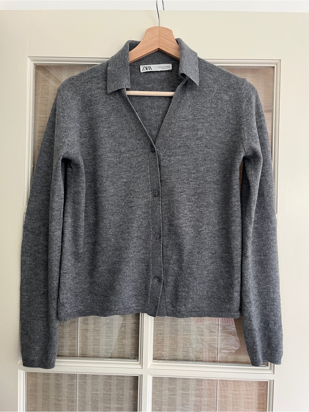 Zara Wool Gray Button down Polo collar Cardigan / top